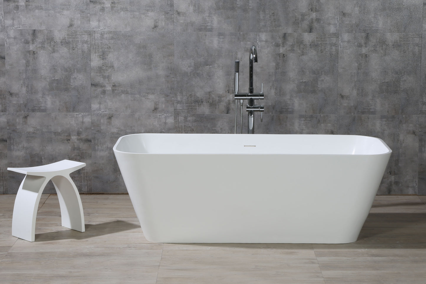 67" White Rectangular Solid Surface Smooth Resin Soaking Bathtub