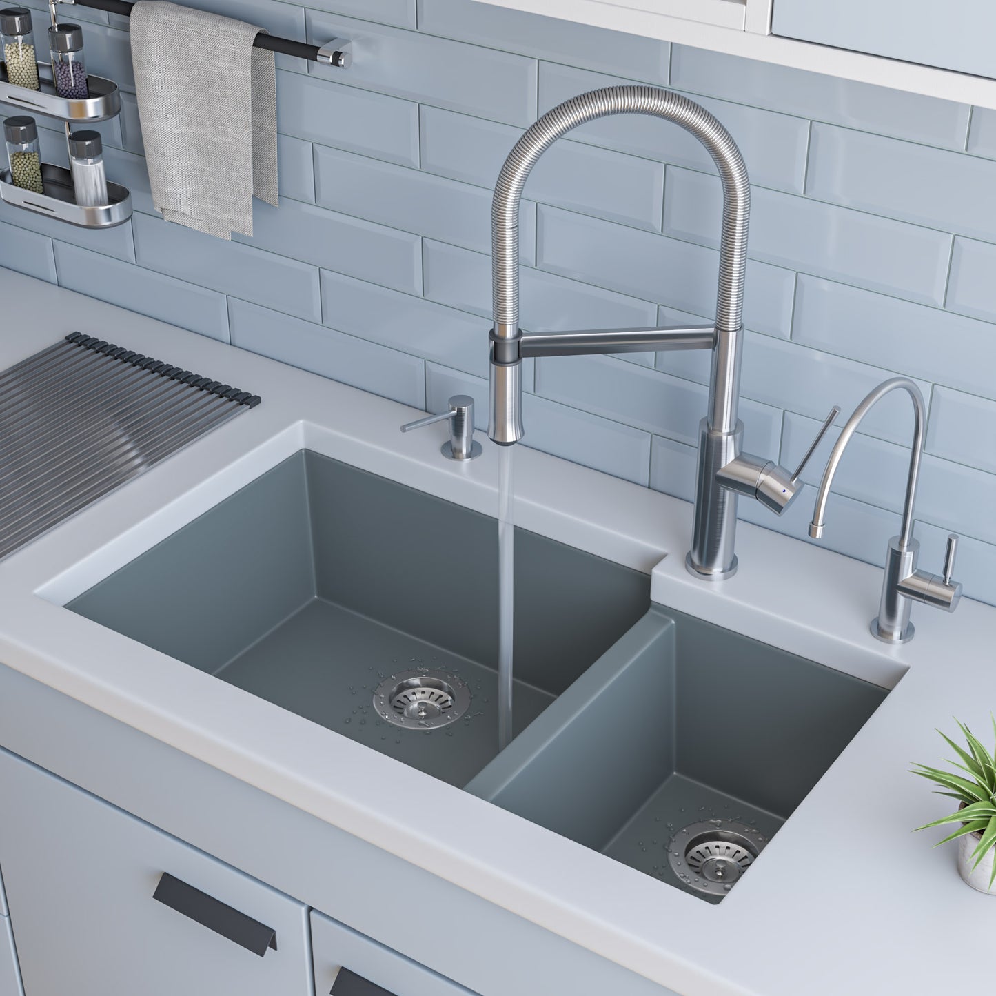 Titanium 34" Double Bowl Undermount Granite Composite Kitchen Sink