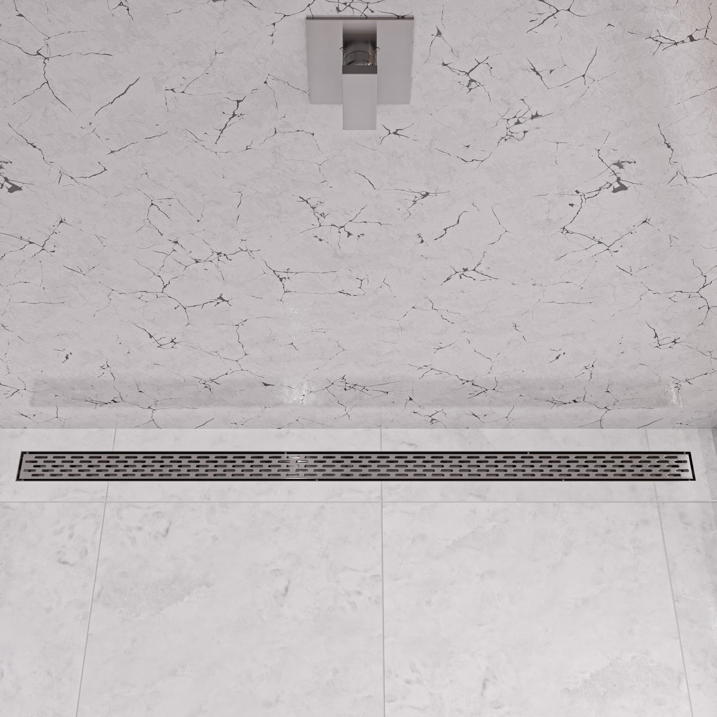 59" Brushed Stainless Steel Linear Shower Drain with Groove Holes