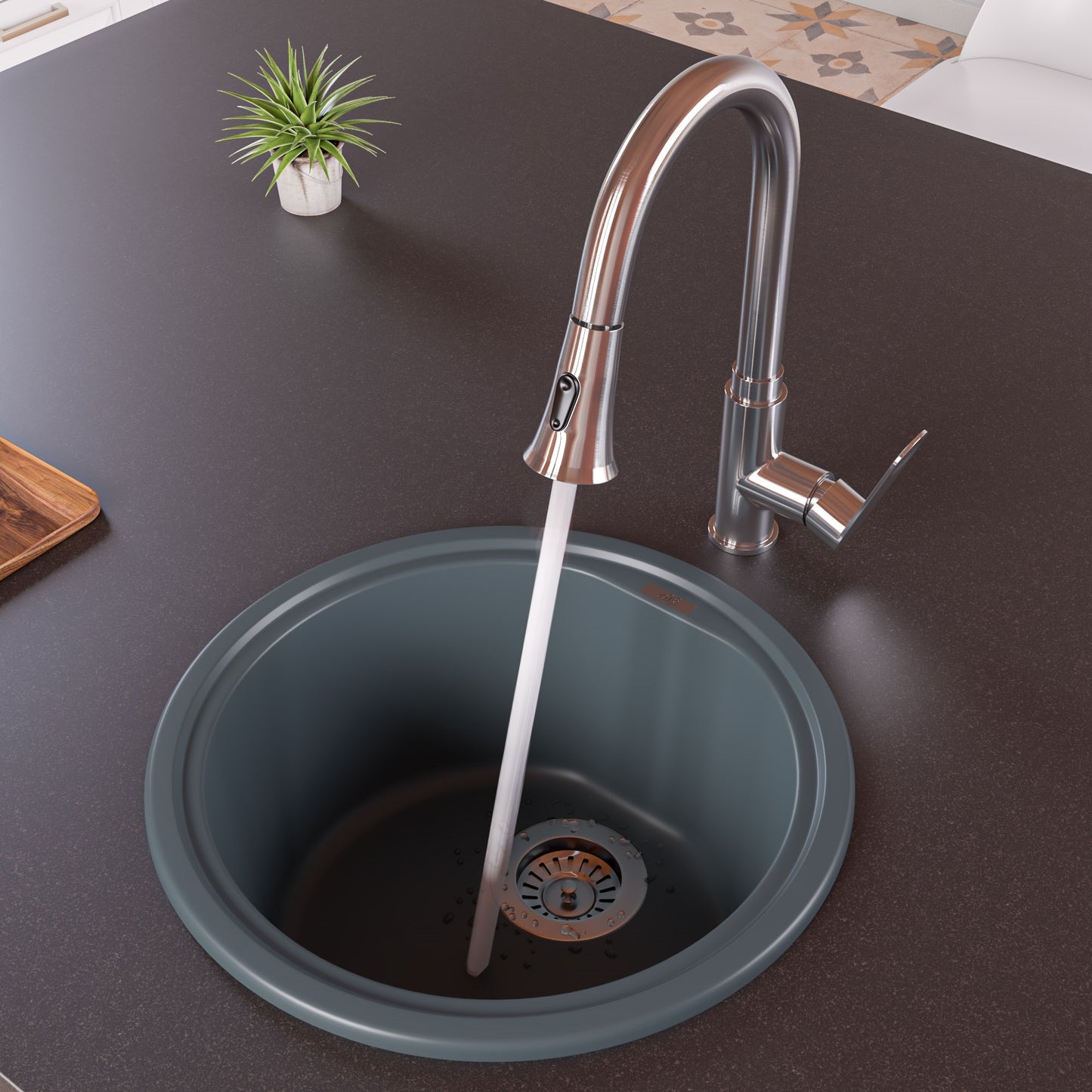 Titanium 17" Drop-In Round Granite Composite Kitchen Prep Sink