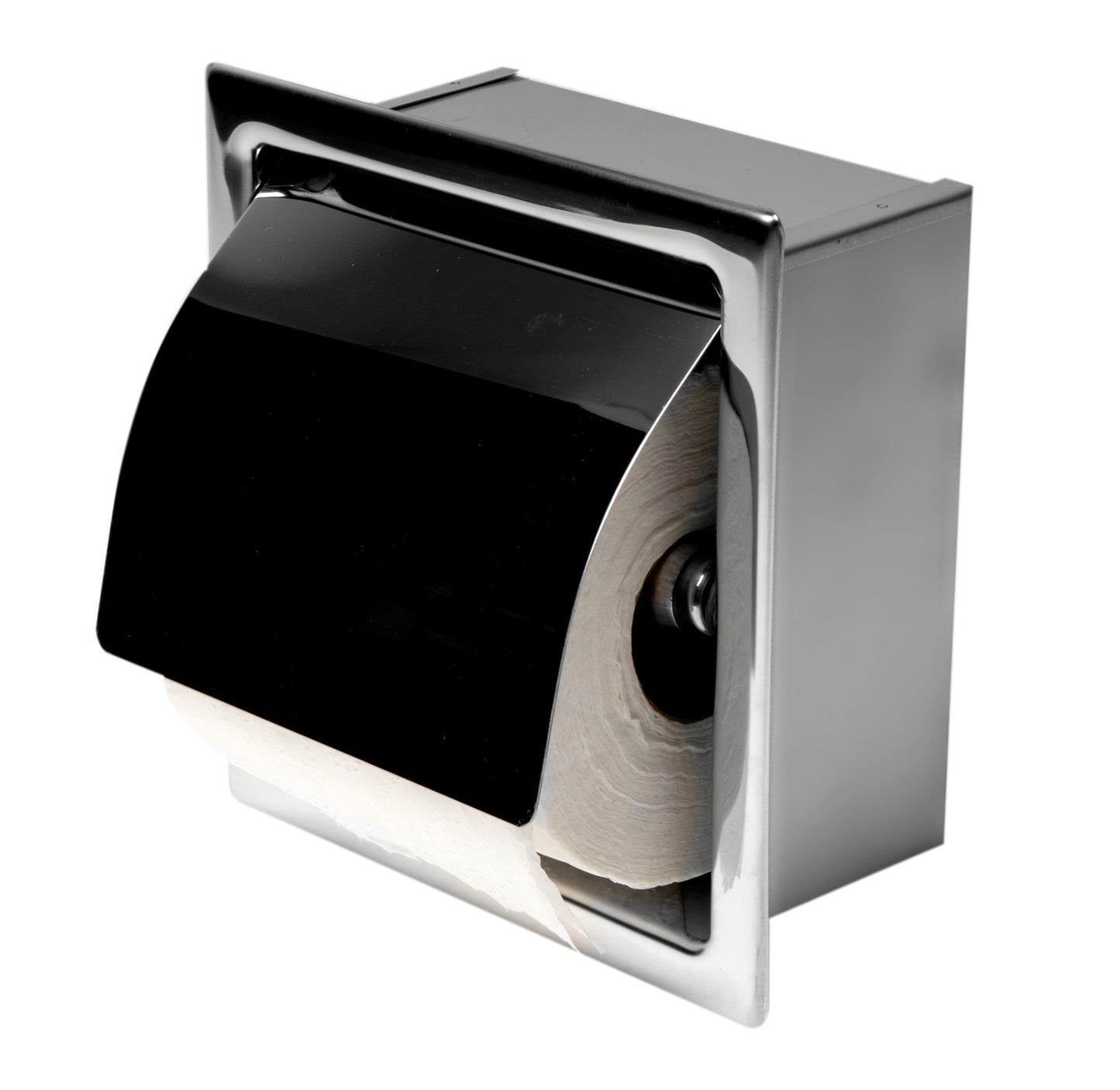 Polished Stainless Steel Recessed Toilet Paper Holder with Cover
