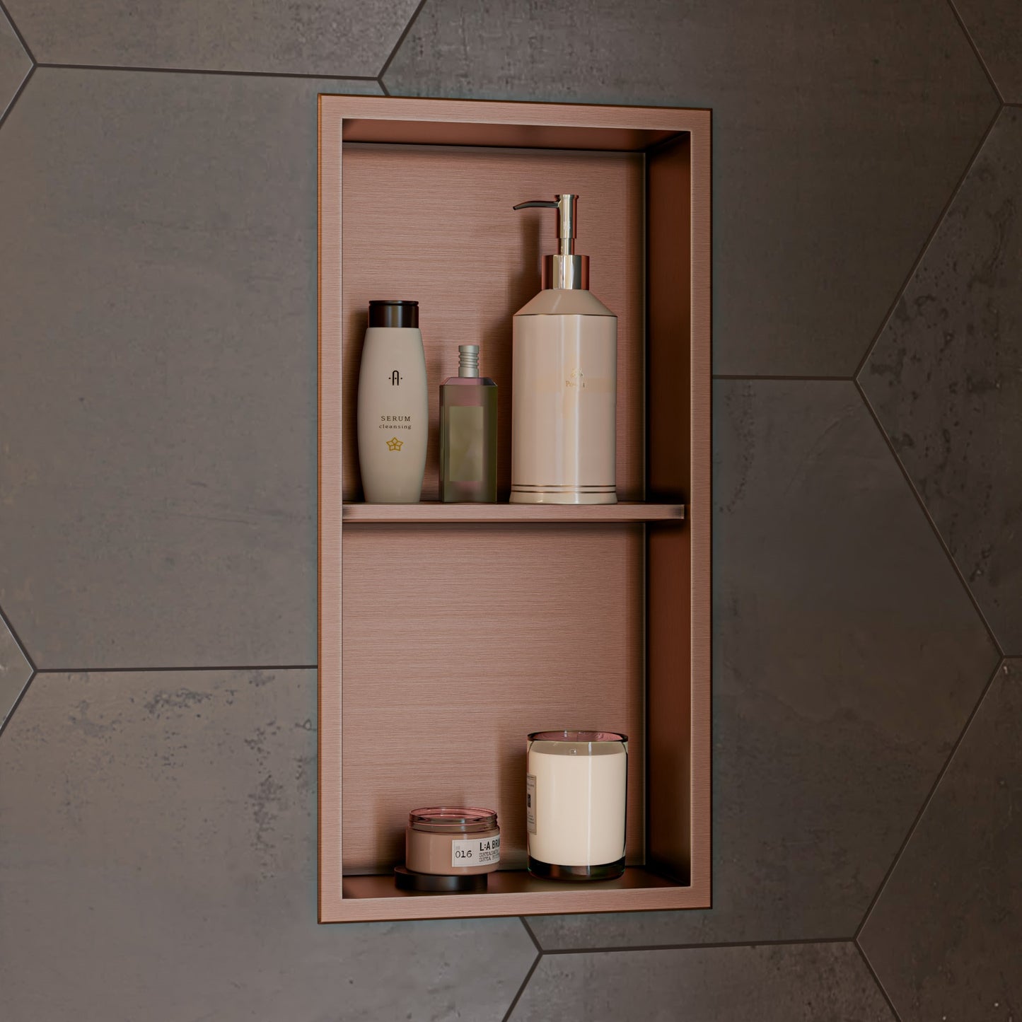 12" x 24" Brushed Copper PVD Stainless Steel Vertical Double Shelf Shower Niche