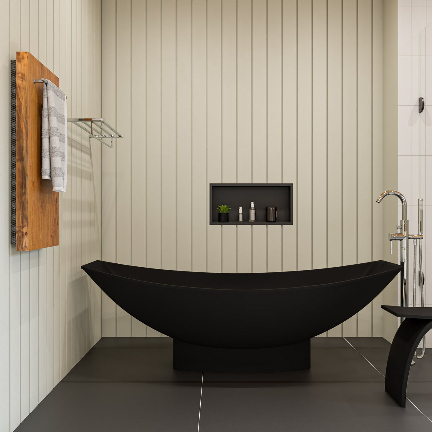 Black Matte 71" Solid Surface Resin Free Standing Hammock Style Bathtub