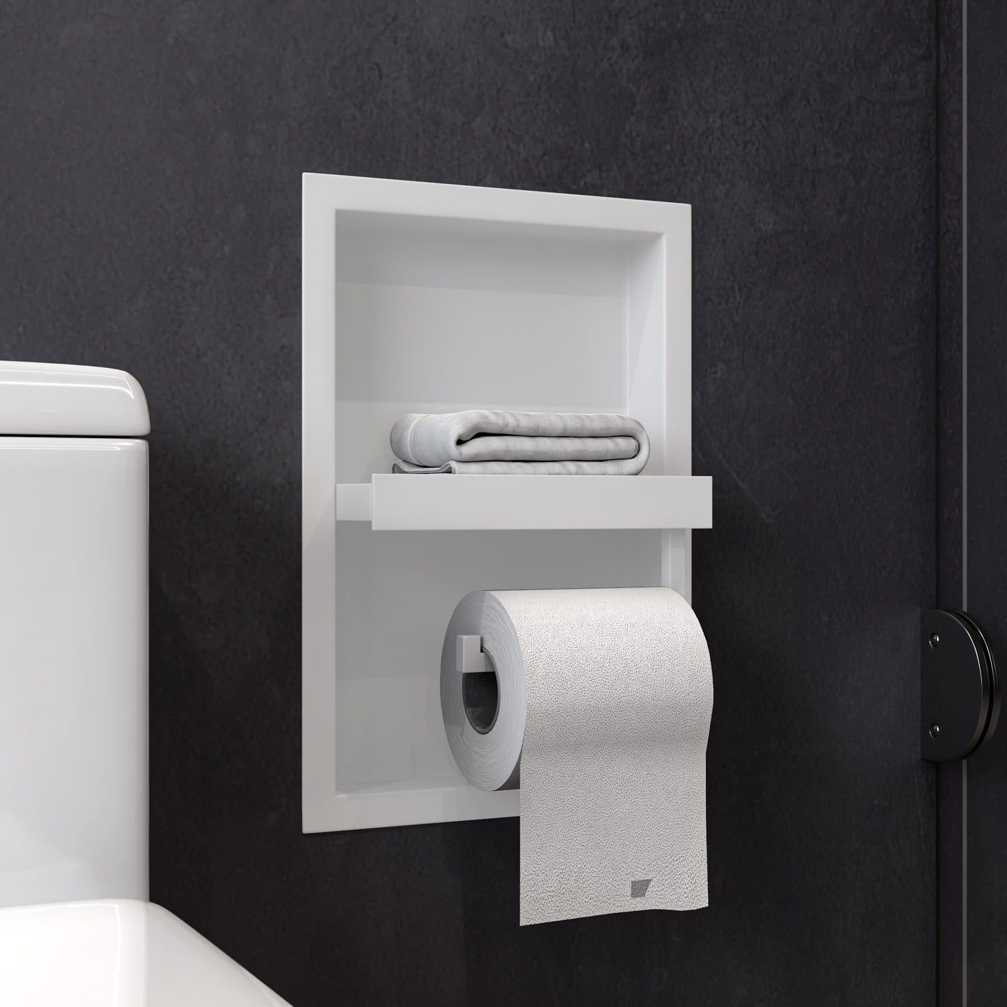 ALFI brand White Matte Stainless Steel Recessed Toilet Paper Holder Niche