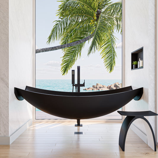 Black Matte 71" Solid Surface Resin Suspended Wall Mounted Hammock Bathtub