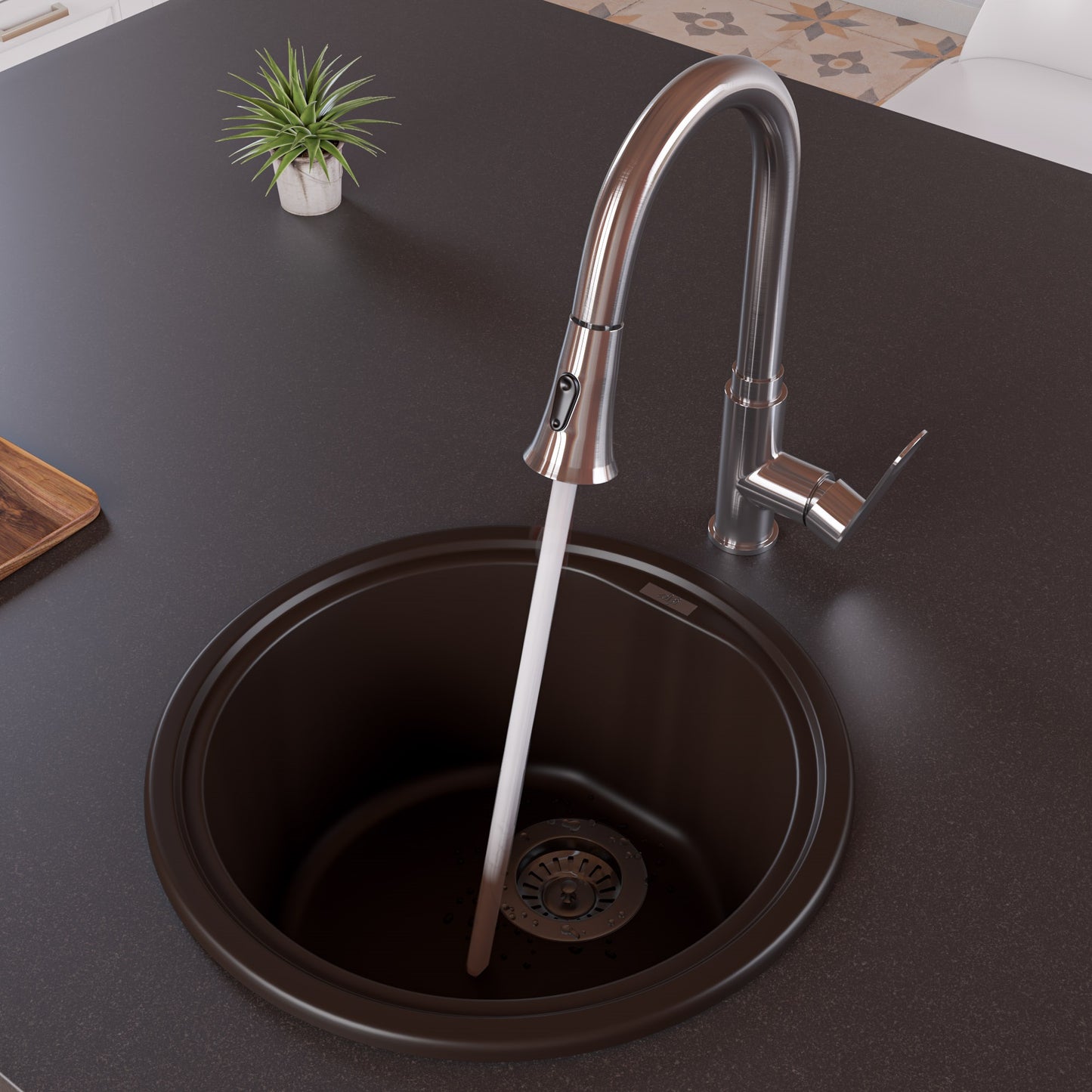 Chocolate 17" Drop-In Round Granite Composite Kitchen Prep Sink