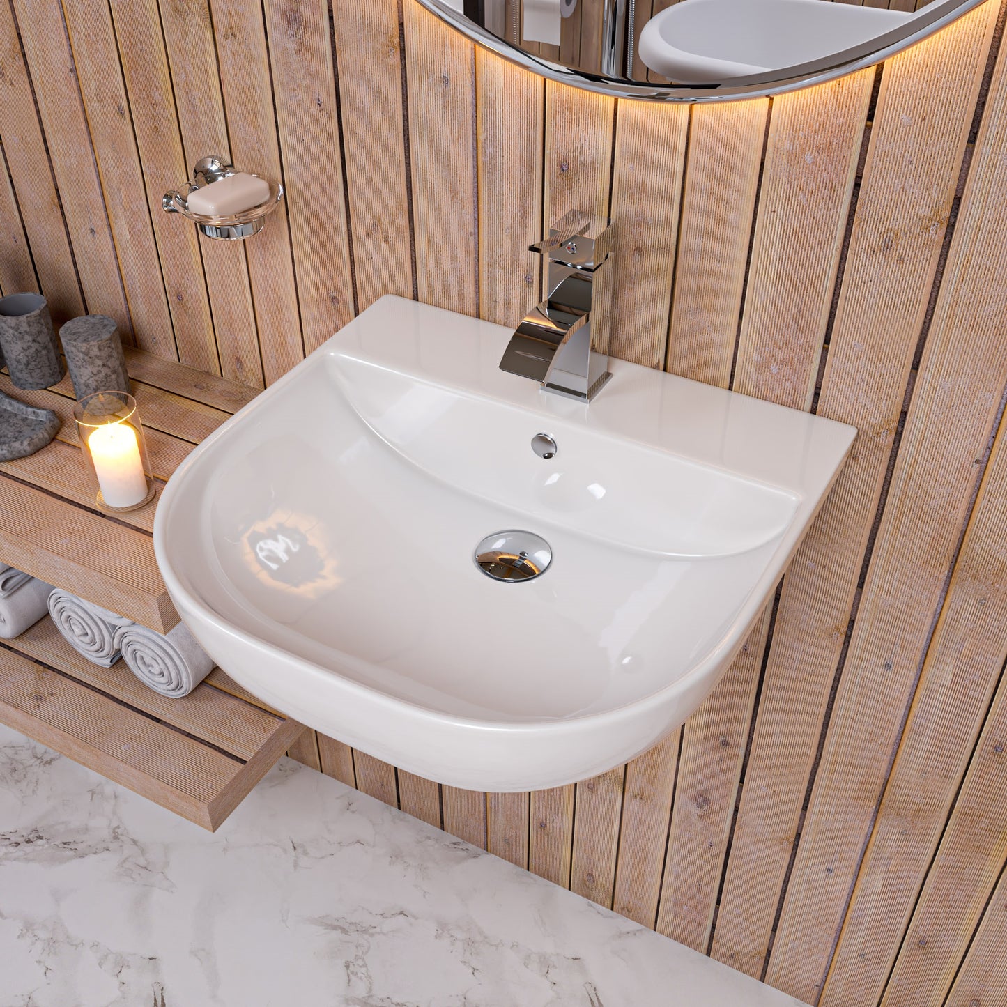 20" White D-Bowl Porcelain Wall Mounted Bath Sink