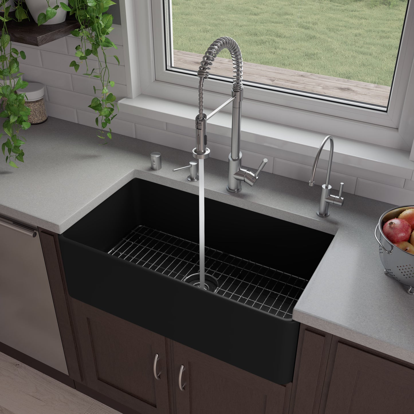 Black Matte Smooth Apron 33" x 18" Single Bowl Fireclay Farm Sink