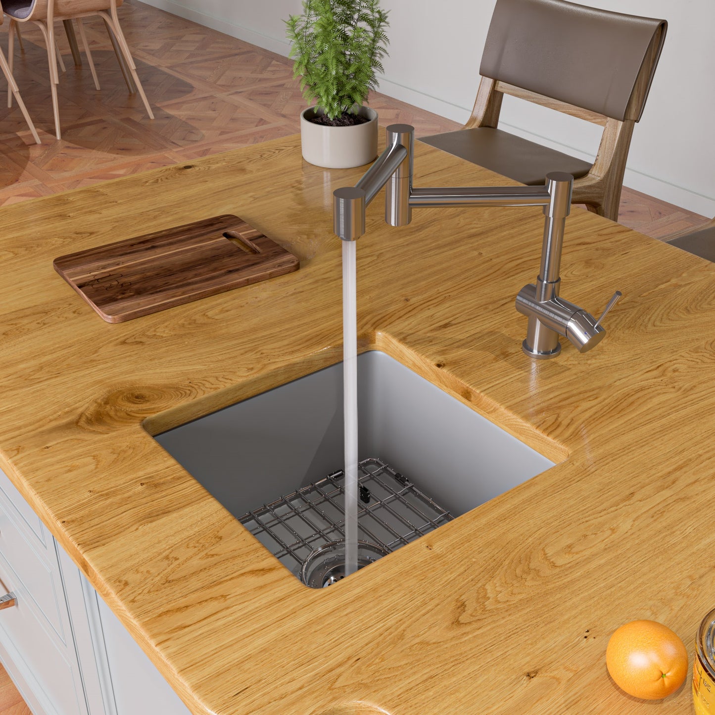 Solid Brushed Stainless Steel Retractable Single Hole Kitchen Faucet