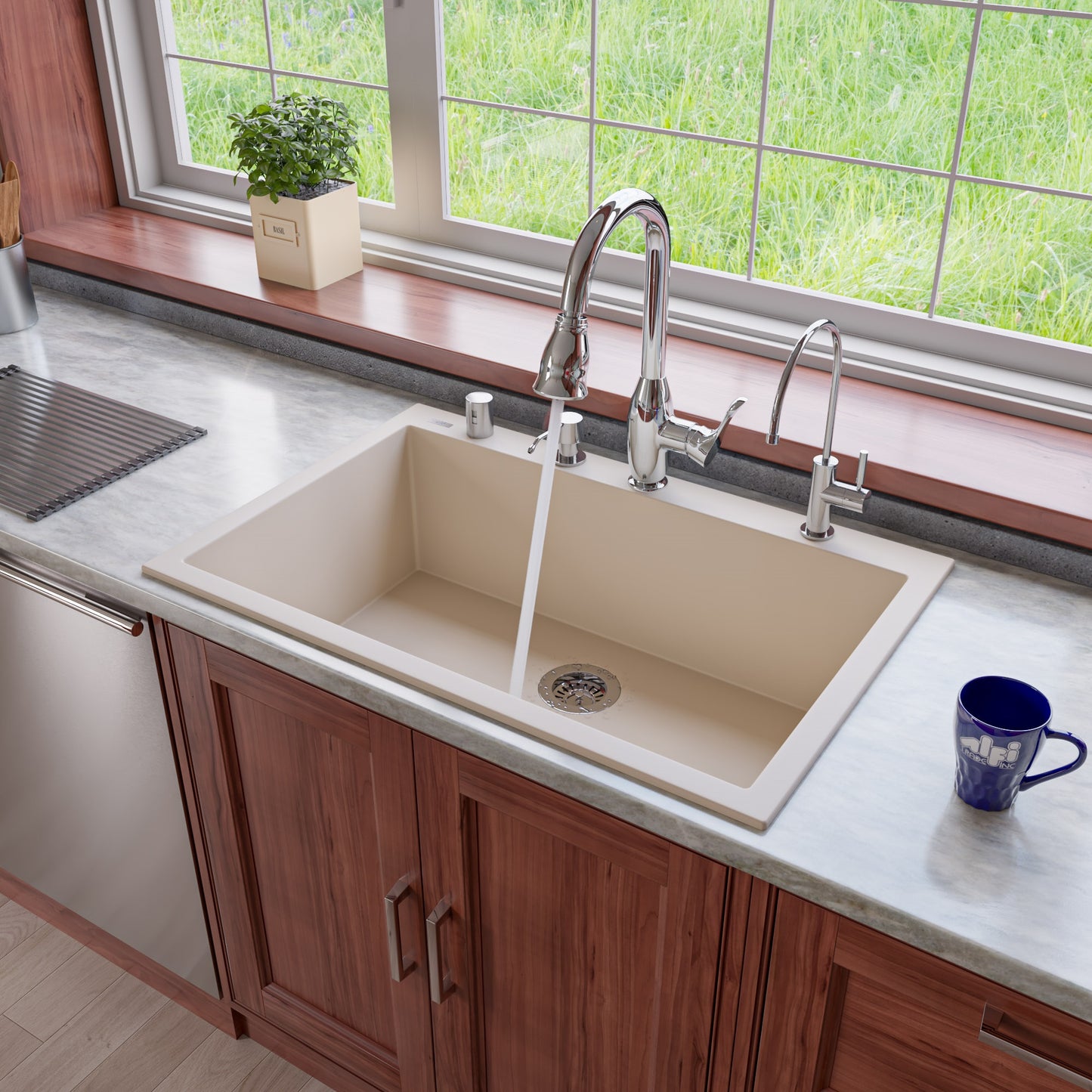 Biscuit 33" Single Bowl Drop In Granite Composite Kitchen Sink