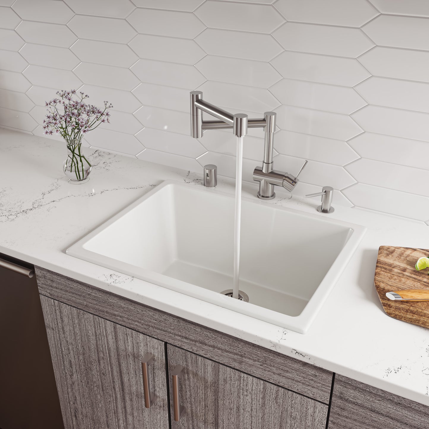 24" White Undermount / Drop In Fireclay Kitchen Sink