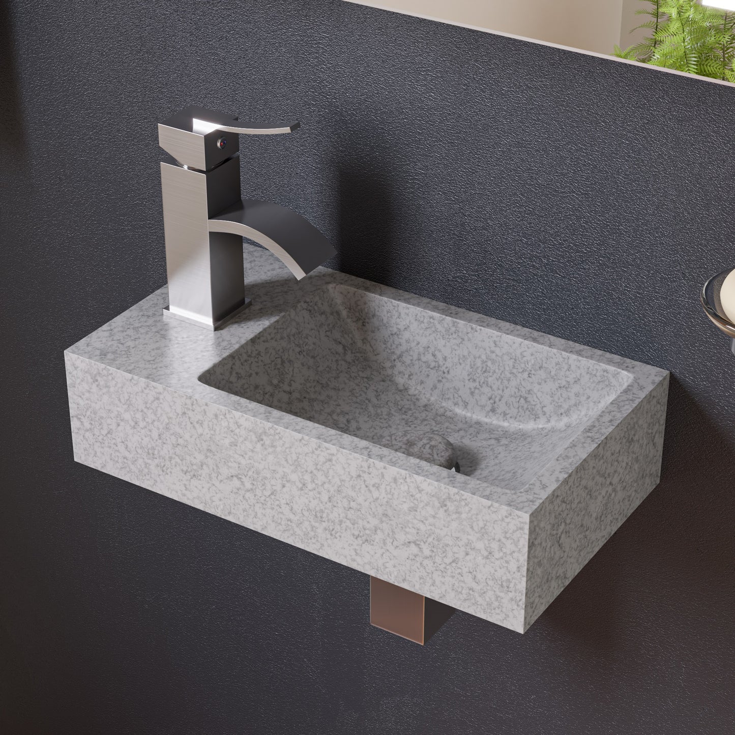 16" Small Rectangular Solid Concrete Gray Matte Wall Mounted Bathroom Sink
