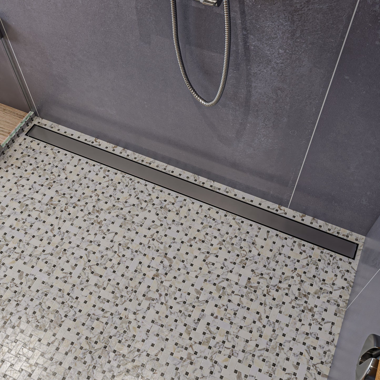 59" Brushed Stainless Steel Linear Shower Drain with Solid Cover