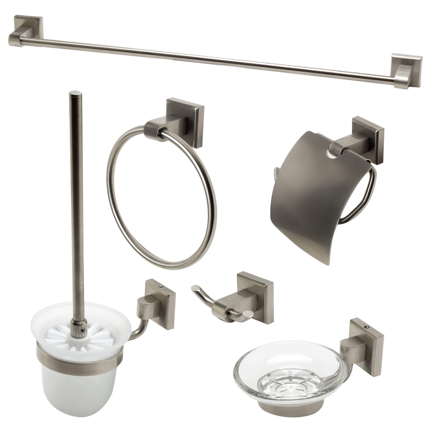 Brushed Nickel 6 Piece Matching Bathroom Accessory Set
