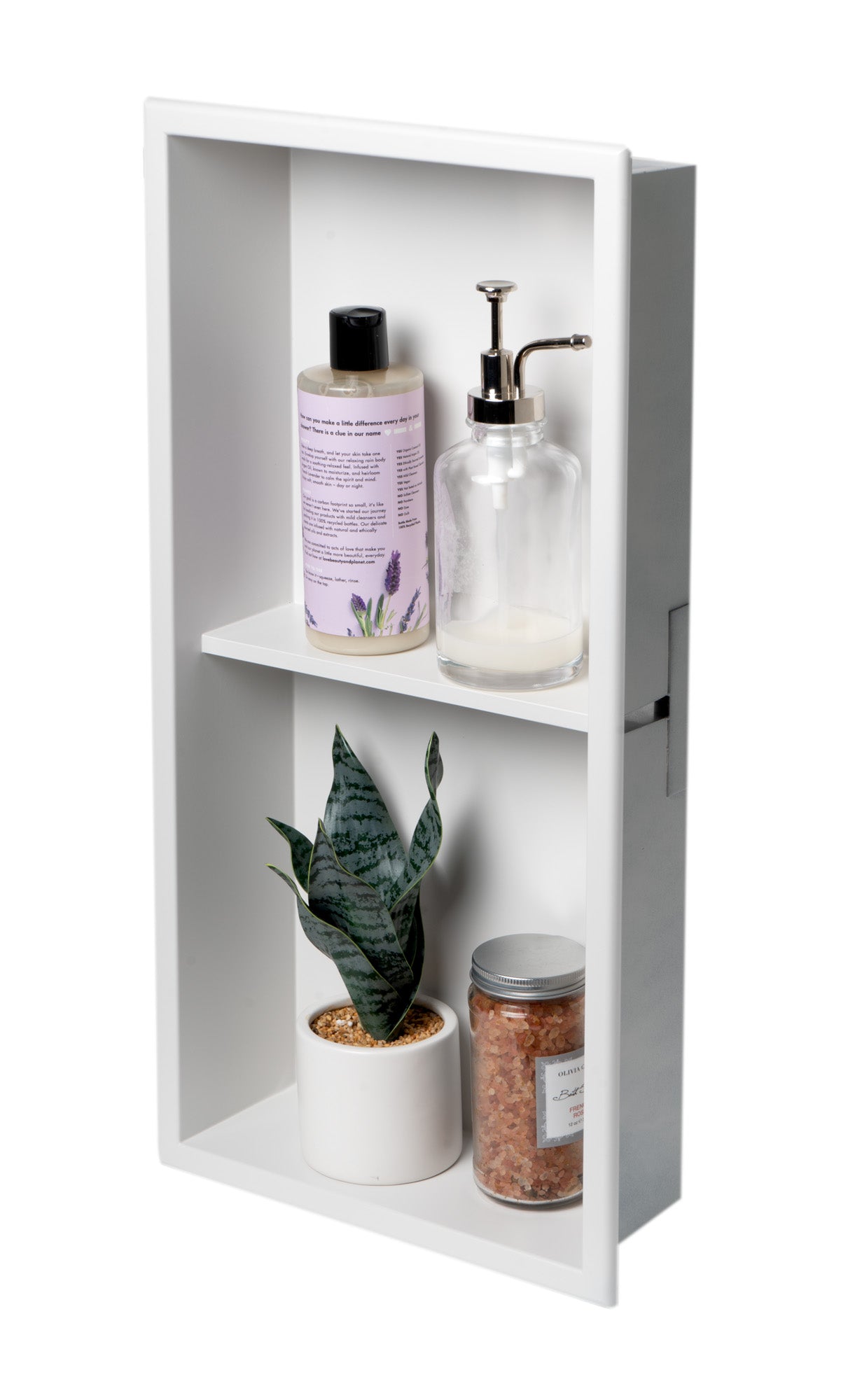 12 x 24 White Matte Stainless Steel Vertical Double Shelf Bath Shower Niche