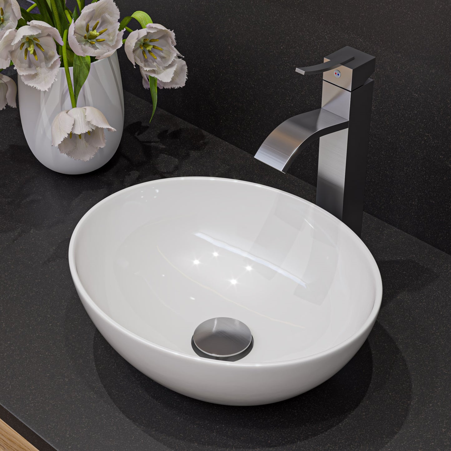 White 16" Egg Shape Above Mount Ceramic Sink