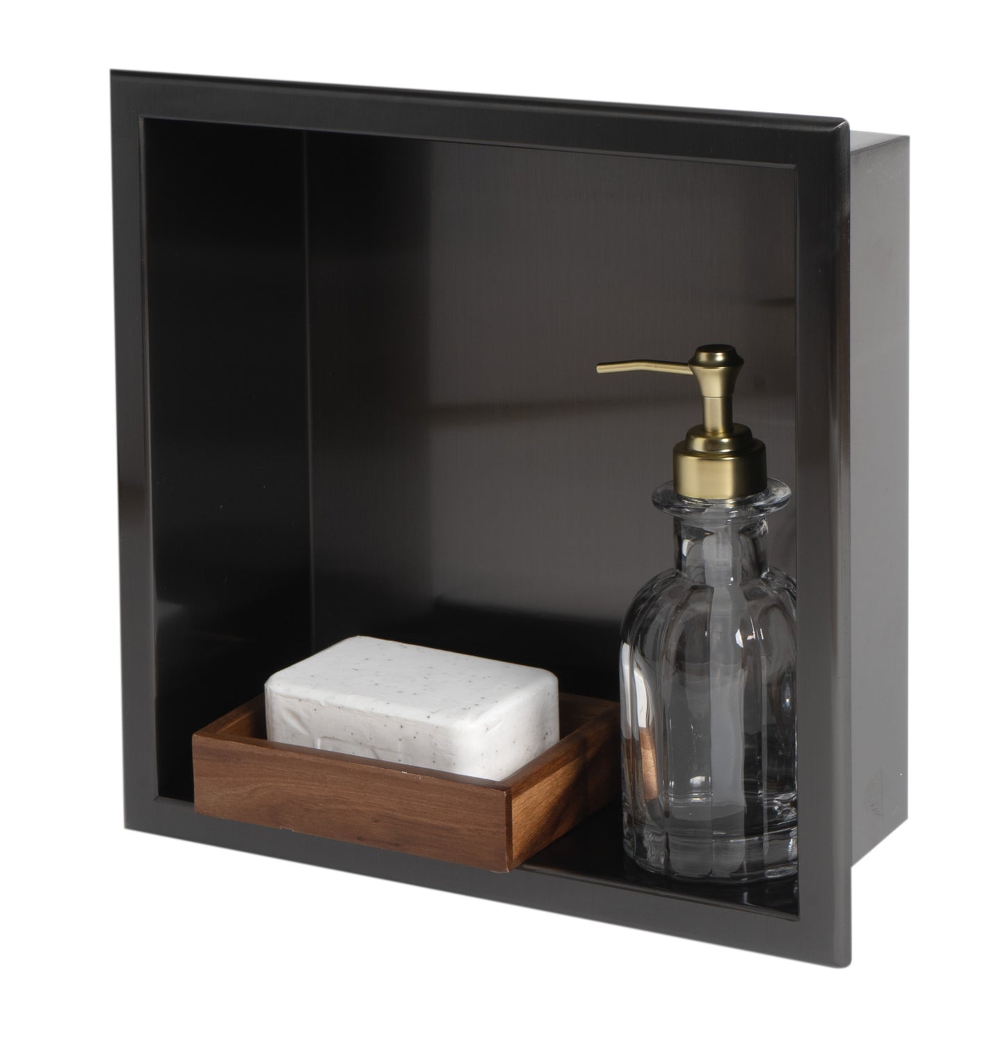 12" x 12" Brushed Black PVD Stainless Steel Square Single Shelf Shower Niche