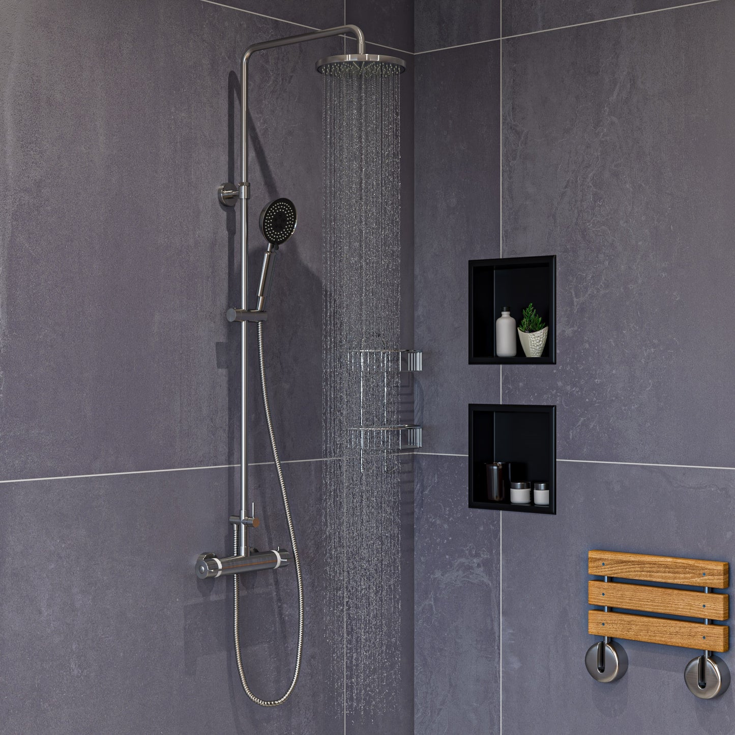 Brushed Nickel Round Style Thermostatic Exposed Shower Set