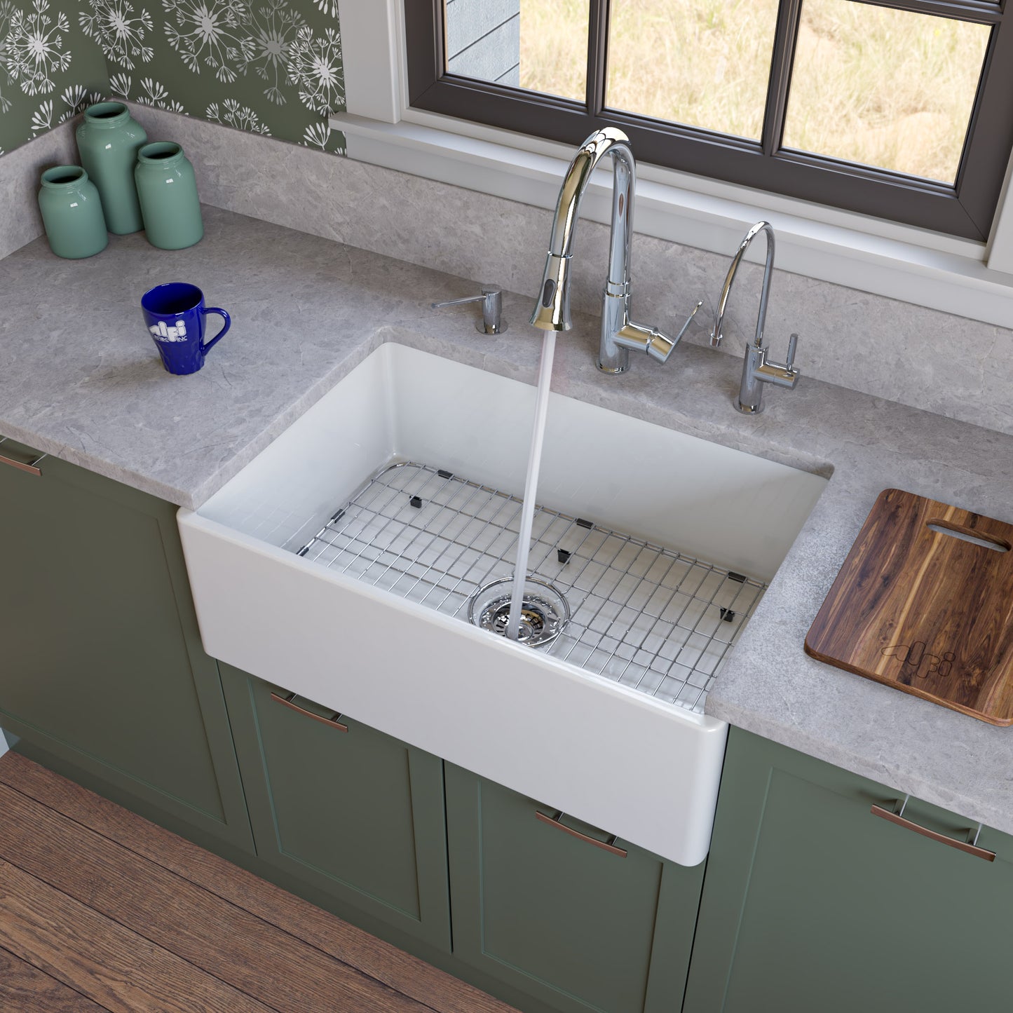 White 30" Contemporary Smooth Apron Fireclay Farmhouse Kitchen Sink