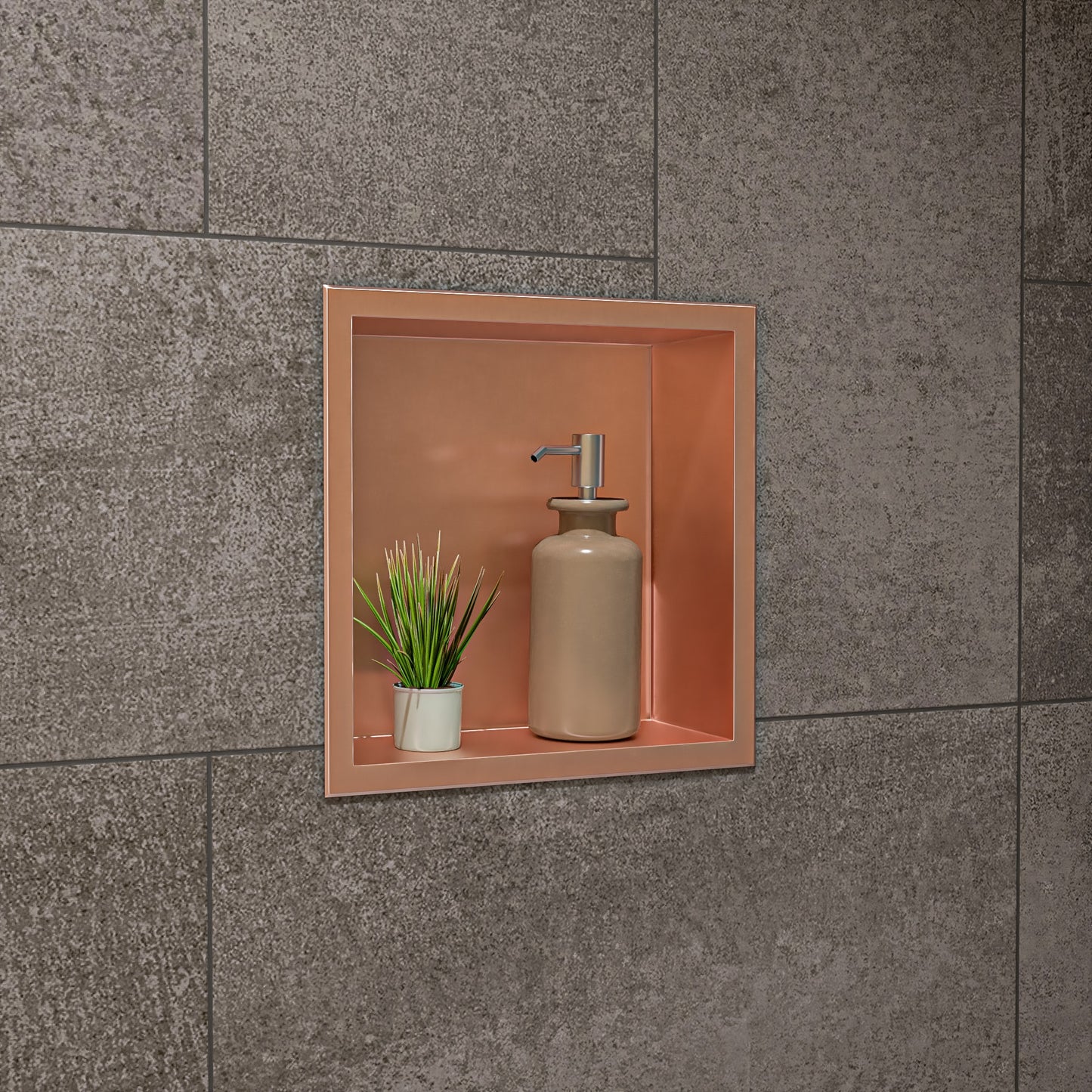 12" x 12" Brushed Copper PVD Stainless Steel Square Single Shelf Shower Niche