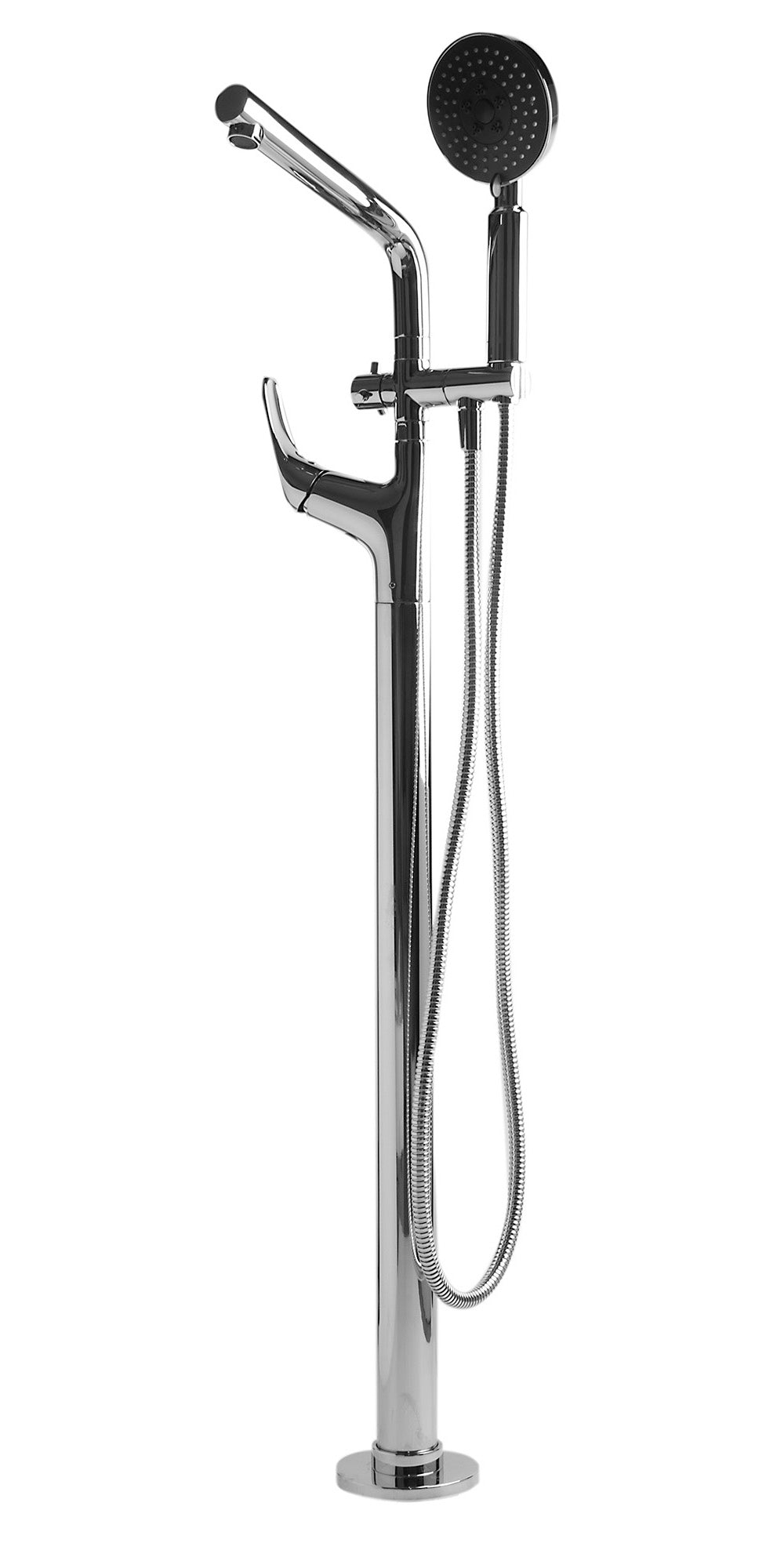 Polished Chrome Floor Mounted Tub Filler + Mixer /w additional Hand Held Shower Head