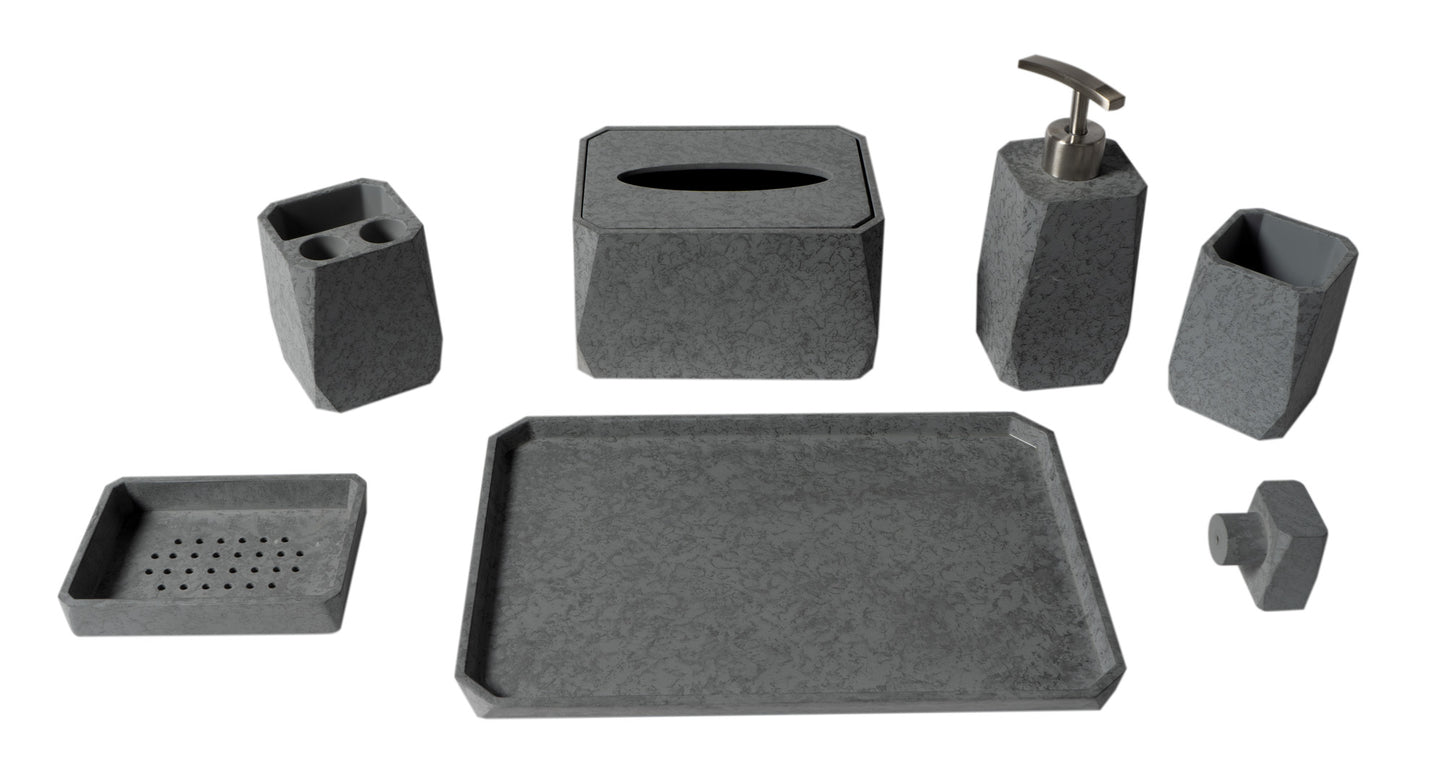 7 Piece Solid Concrete Gray Matte Bathroom Accessory Set
