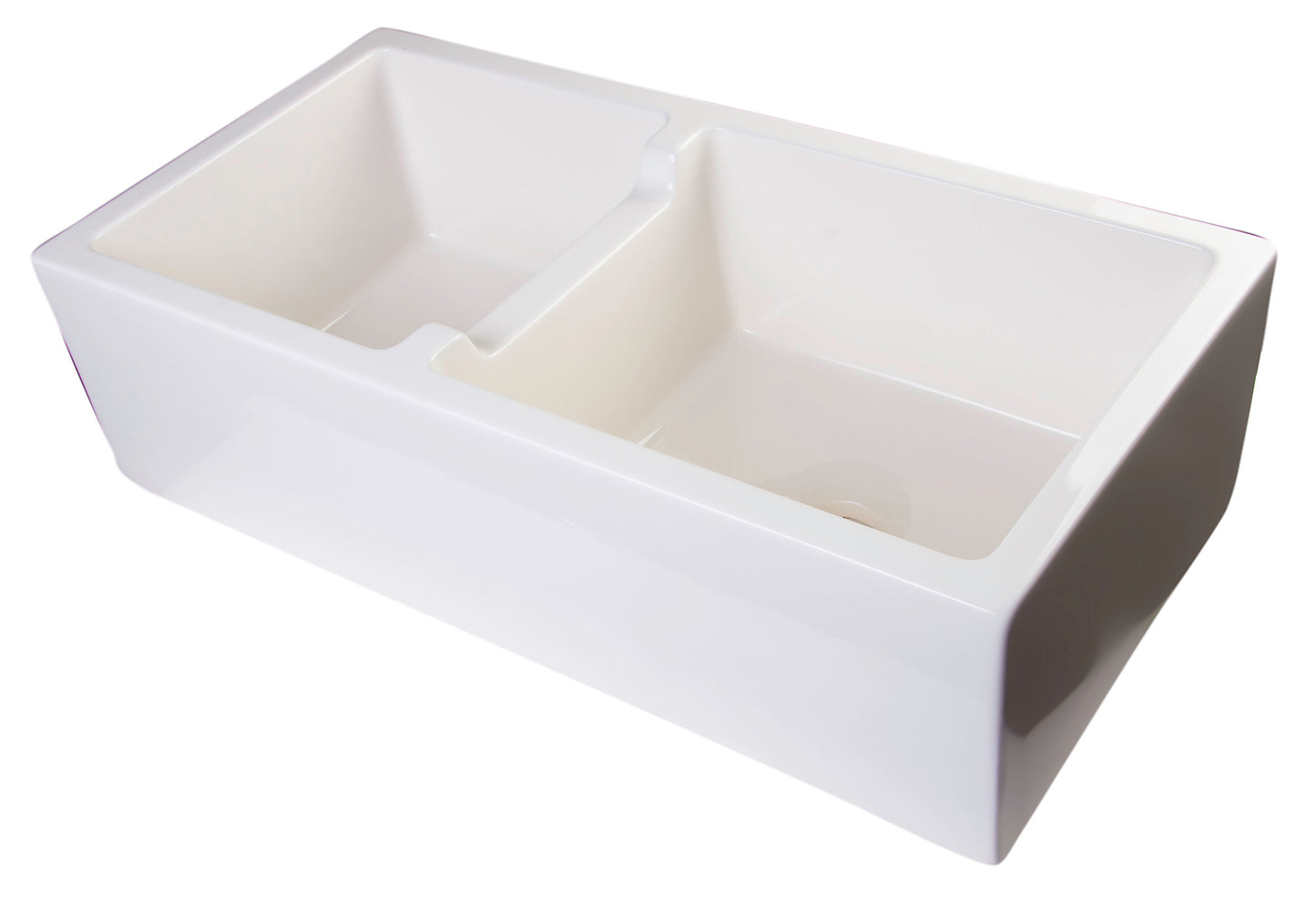 36" Biscuit Smooth Apron Thick Wall Fireclay Double Bowl Farm Sink