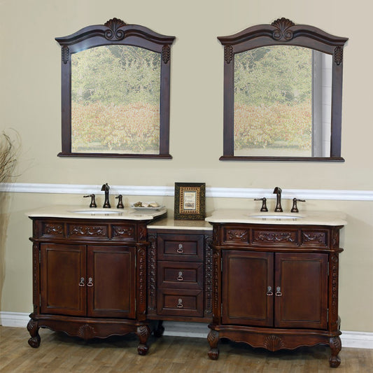 82.7" Double sink vanity walnut cream marble