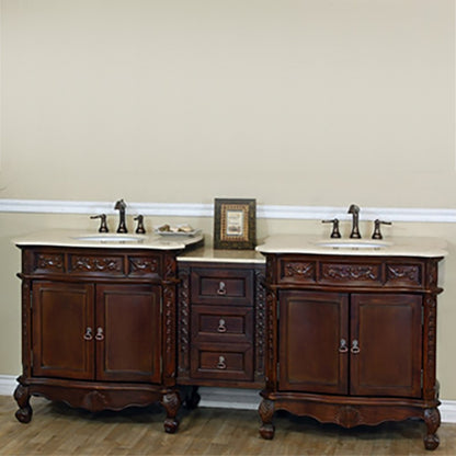 82.7" Double sink vanity walnut cream marble