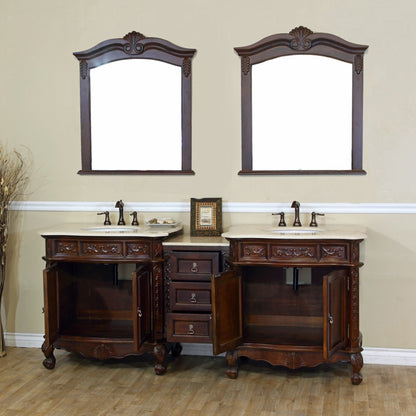 82.7" Double sink vanity walnut cream marble