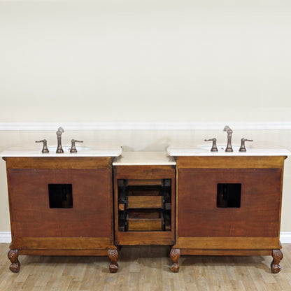 82.7" Double sink vanity walnut cream marble