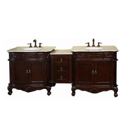 82.7" Double sink vanity walnut white marble