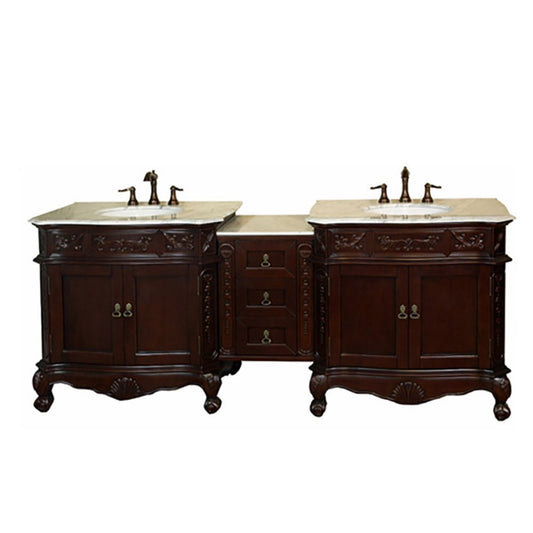 82.7" Double sink vanity walnut white marble