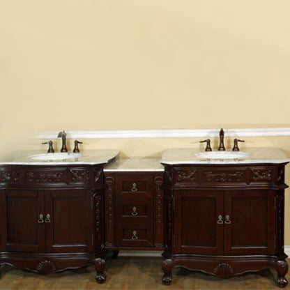 82.7" Double sink vanity walnut white marble