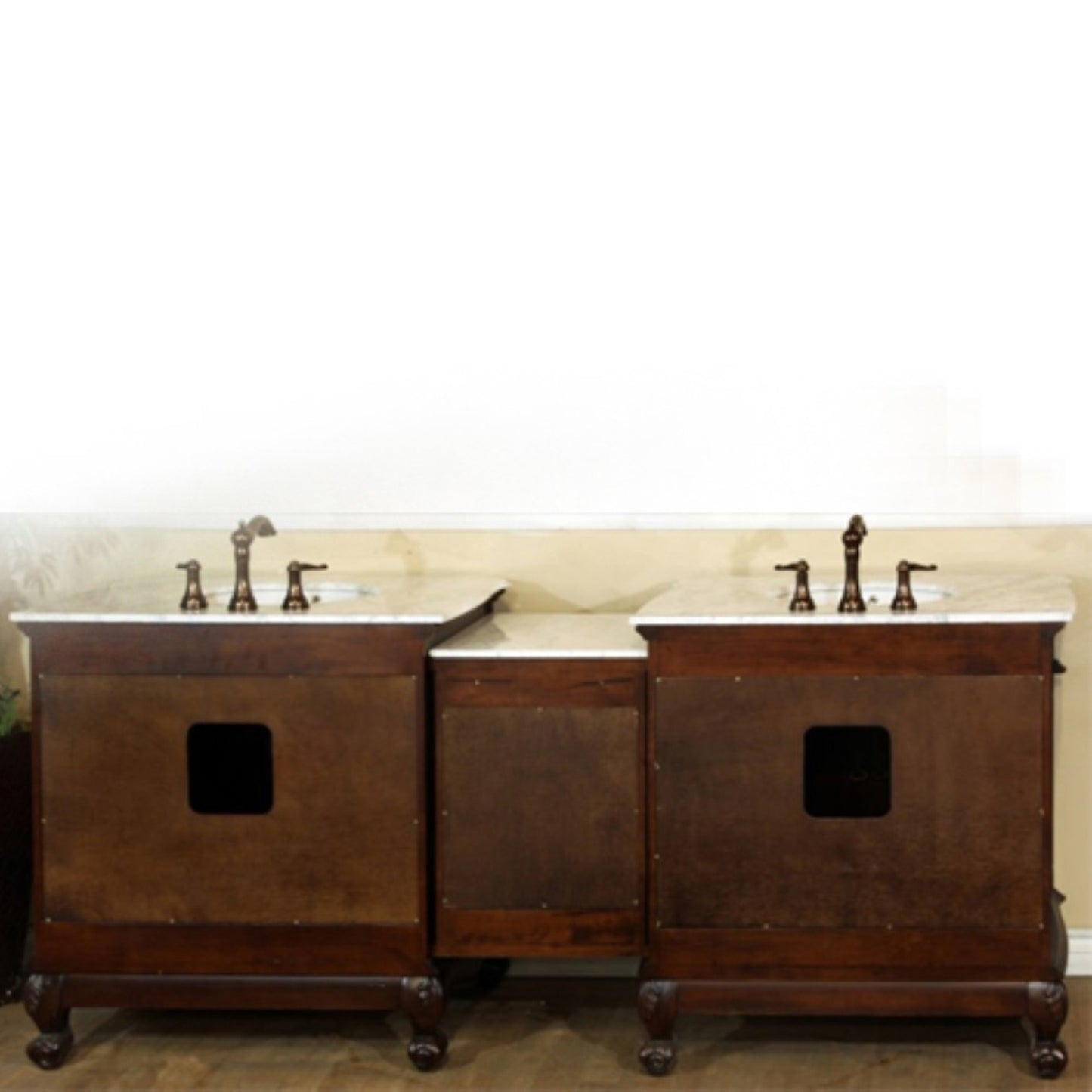 82.7" Double sink vanity walnut white marble