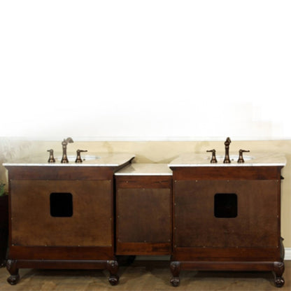 82.7" Double sink vanity walnut white marble