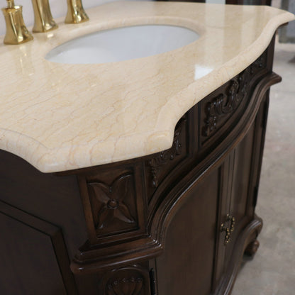 34.6" Single sink vanity wood walnut cream marble