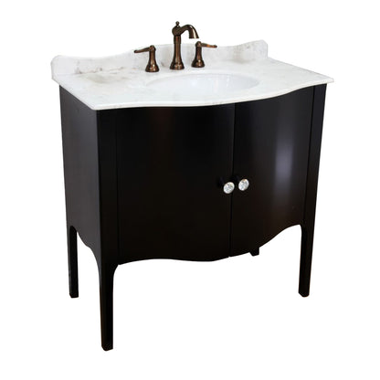 36" Single sink vanity wood black white Jazz marble