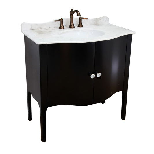36" Single sink vanity wood black white Jazz marble