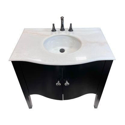 36" Single sink vanity wood black white Jazz marble