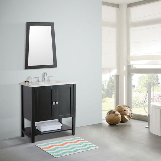 31" Single sink vanity wood Espresso white engineered stone