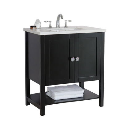 31" Single sink vanity wood Espresso white engineered stone