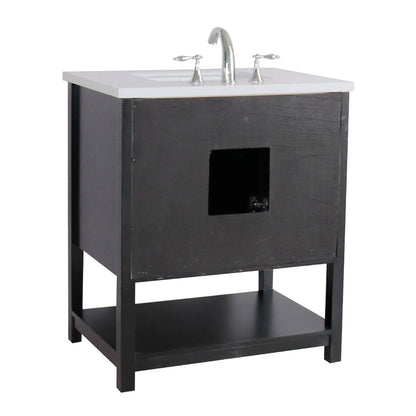 31" Single sink vanity wood Espresso white engineered stone