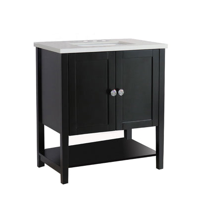 31" Single sink vanity wood Espresso white engineered stone