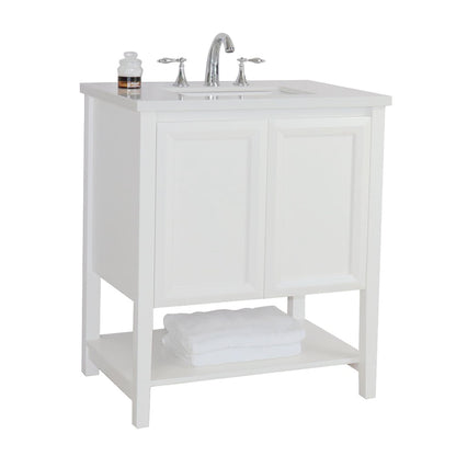 31" Single sink vanity wood white engineered stone