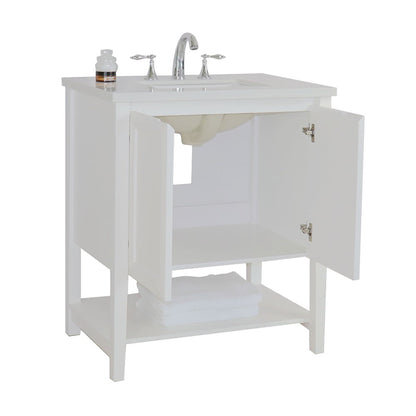 31" Single sink vanity wood white engineered stone