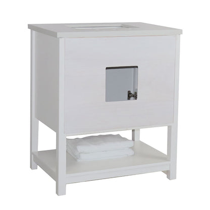 31" Single sink vanity wood white engineered stone