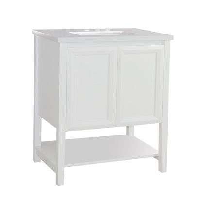 31" Single sink vanity wood white engineered stone