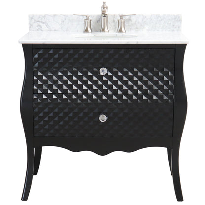 36" Single sink vanity wood black white Carrara marble top with oval sink