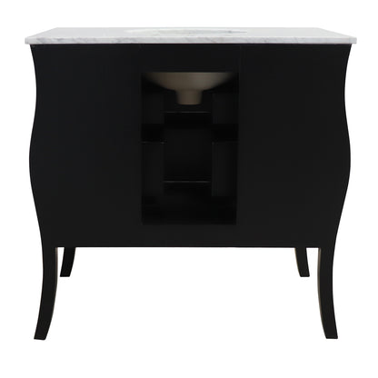 36" Single sink vanity wood black white Carrara marble top with oval sink